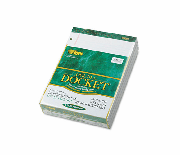 TOP63437 Double Docket Ruled Pads, Legal Rule, Letter, WE, 6 100-Sheet Pads/Pack By TOPS BUSINESS FORMS