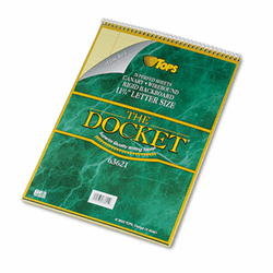 TOP63621 Docket Wirebound Ruled Pad w/Cover, Legal Rule, Ltr, Canary, 70 Sheets/Pad By TOPS BUSINESS FORMS