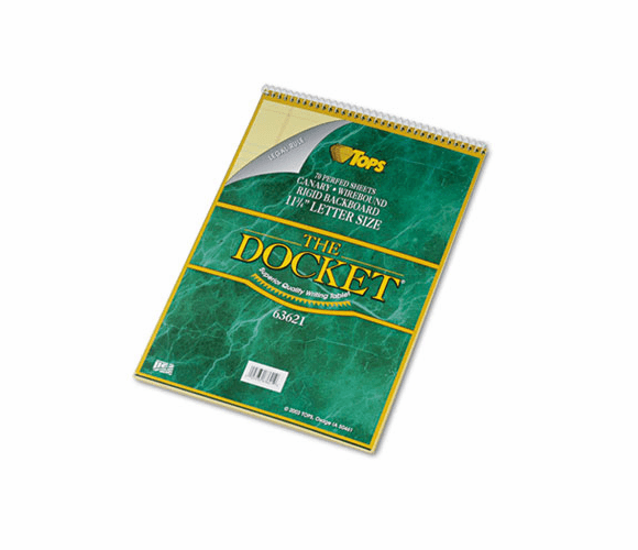 TOP63621 Docket Wirebound Ruled Pad w/Cover, Legal Rule, Ltr, Canary, 70 Sheets/Pad By TOPS BUSINESS FORMS