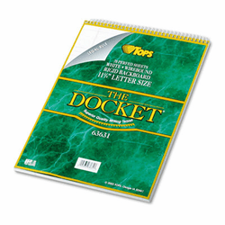 TOP63631 Docket Wirebound Ruled Pad w/Cover, Legal Rule, Ltr, White, 70 Sheets/Pad By TOPS BUSINESS FORMS