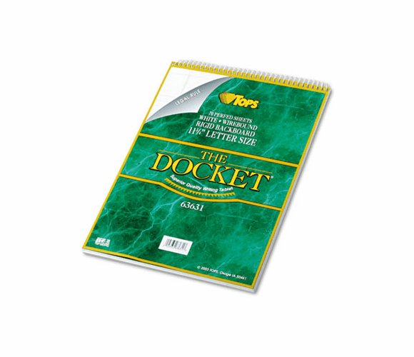 TOP63631 Docket Wirebound Ruled Pad w/Cover, Legal Rule, Ltr, White, 70 Sheets/Pad By TOPS BUSINESS FORMS