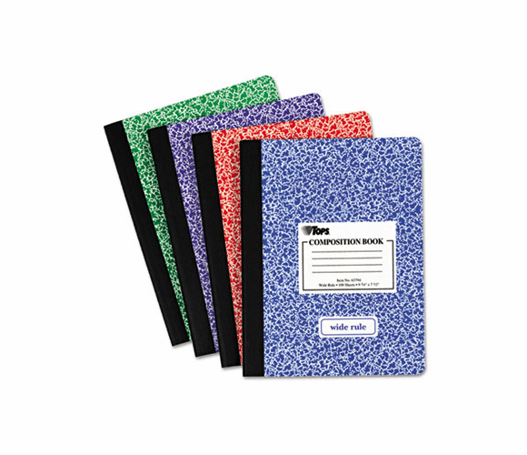 TOP63794 Composition Book w/Hard Cover, Wide Rule, 9-3/4 x 7-1/2, White, 100 Sheets/Pad By TOPS BUSINESS FORMS