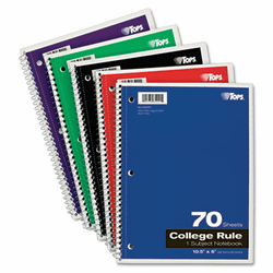 TOP65021 Wirebound 1-Subject Notebook, College Rule,10-1/2 x 8, White, 70 Sheets/Pad By TOPS BUSINESS FORMS