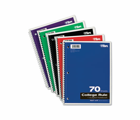 TOP65021 Wirebound 1-Subject Notebook, College Rule,10-1/2 x 8, White, 70 Sheets/Pad By TOPS BUSINESS FORMS