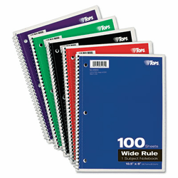TOP65031 Wirebound 1-Subject Notebook, Wide Rule, 10-1/2 x 8, White, 100 Sheets/Pad By TOPS BUSINESS FORMS