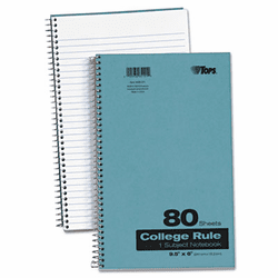 TOP65121 Backpack Notebook, College Rule, 6 x 9-1/2, White, 80 Sheets/Pad By TOPS BUSINESS FORMS
