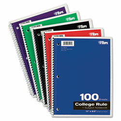 TOP65161 Wirebound 1-Subject Notebook, College Rule, 11 x 8-1/2, White, 100 Sheets/Pad By TOPS BUSINESS FORMS