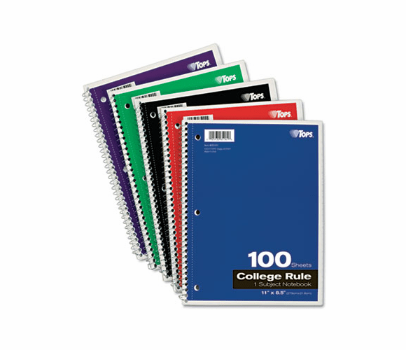 TOP65161 Wirebound 1-Subject Notebook, College Rule, 11 x 8-1/2, White, 100 Sheets/Pad By TOPS BUSINESS FORMS