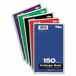 TOP65362 Wirebound 3-Subject Notebook, College Rule,9-1/2 x 6, White, 150 Sheets/Pad By TOPS BUSINESS FORMS