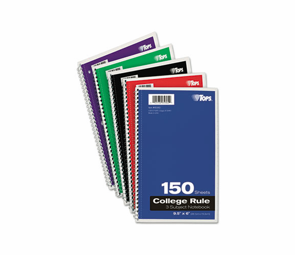 TOP65362 Wirebound 3-Subject Notebook, College Rule,9-1/2 x 6, White, 150 Sheets/Pad By TOPS BUSINESS FORMS