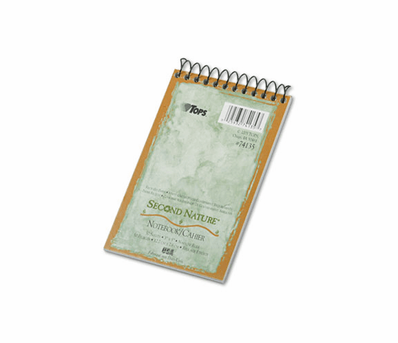 TOP74135 Second Nature Subject Wirebound Notebook, Narrow Rule, 3 x 5, WE, 50 Sheets By TOPS BUSINESS FORMS