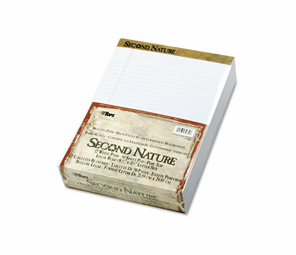 TOP74880 Second Nature Recycled Pad, Legal Margin/Rule, Letter, White, 50-Sheet, Dozen By TOPS BUSINESS FORMS