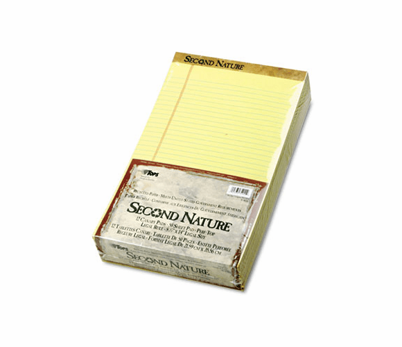 TOP74920 Second Nature Recycled Pad, Legal/Margin Rule, Legal, Canary, 50-Sheet, Dozen By TOPS BUSINESS FORMS