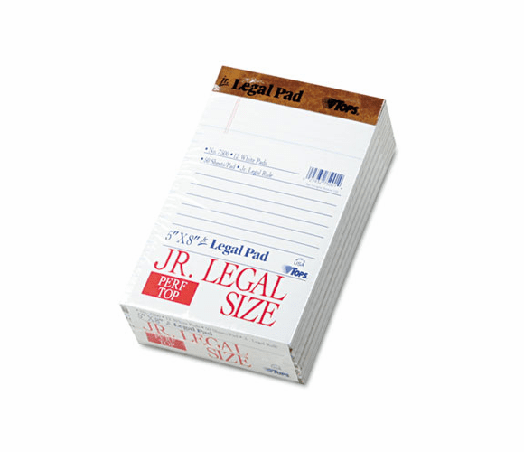 TOP7500 The Legal Pad Jr. Ruled Perforated Pads, 5 x 8, White, 50 Sheet Pads, 12/Pack By TOPS BUSINESS FORMS