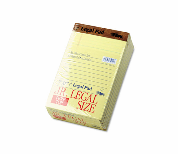 TOP7501 The Legal Pad Jr. Ruled Perforated Pads, 5 x 8, Canary, 50 Sheet Pads, 12/Pack By TOPS BUSINESS FORMS