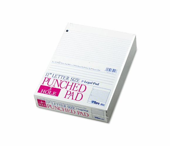 TOP7521 Three-Hole Punched Pad, Narrow Rule, 8-1/2 x 11, White, 50-Sheet Pads/Pack, Dz. By TOPS BUSINESS FORMS