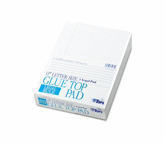 TOP7523 Glue Top Ruled Pads, Legal Rule, 8-1/2 x 11, White, 12 50-Sheet Pads/Pack By TOPS BUSINESS FORMS