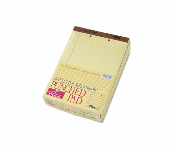 TOP7531 2-Hole Punched Perforated Pads, Lgl Rule, Ltr, Canary, 50 Sheet Pads, 12/Pack By TOPS BUSINESS FORMS