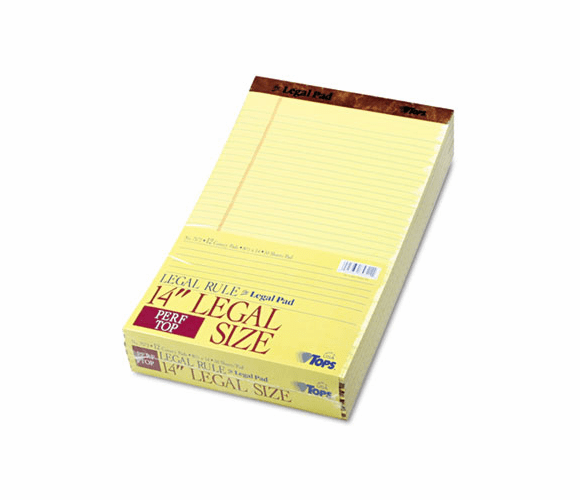 TOP7572 The Legal Pad Legal Rule Perforated Pads, 8-1/2 x 14, Canary, 50 Sht Pads, 12/Pk By TOPS BUSINESS FORMS