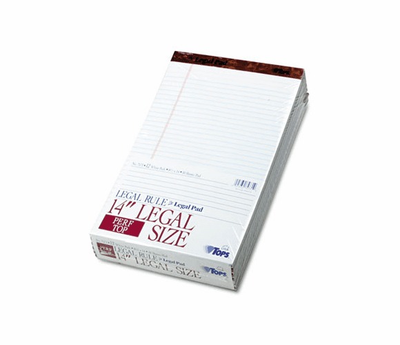 TOP7573 The Legal Pad Legal Rule Perforated Pads, 8-1/2 x 14, White, 50 Sht Pads, 12/Pk By TOPS BUSINESS FORMS