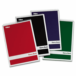 TOP80220 Steno Book with Assorted Colored Cover, 6 x 9, White Paper, 4 80-Sheet Pads/Pack By TOPS BUSINESS FORMS