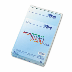 TOP80284 Spiral Steno Notebook, Gregg Rule, 6 x 9, Blue, 4 80-Sheet Pads/Pack By TOPS BUSINESS FORMS
