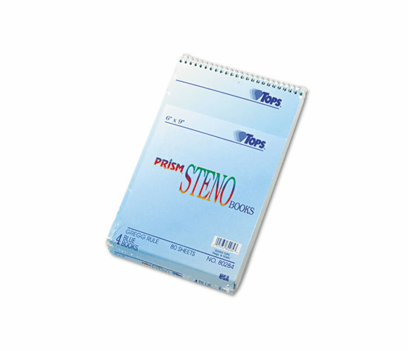 TOP80284 Spiral Steno Notebook, Gregg Rule, 6 x 9, Blue, 4 80-Sheet Pads/Pack By TOPS BUSINESS FORMS