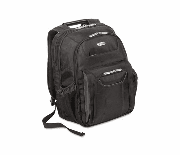 TRGTBB012US Zip-Thru Air Traveler Backpack, Fits 15.8" Widescreen Laptop, Polyester, Black By TARGUS