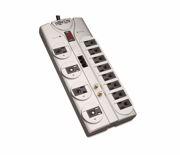 TRPTLP1208TELTV TLP1208TELTV Surge Suppressor, 12 Outlet, RJ11, Coax, 8ft Cord, 2880 Joules By TRIPPLITE