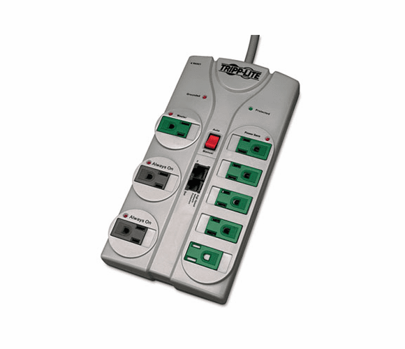 TRPTLP808NETG TLP808NETG Eco Surge Green, 8 Outlet, Tel DSL, 8ft Cord, 2160 Joules By TRIPPLITE