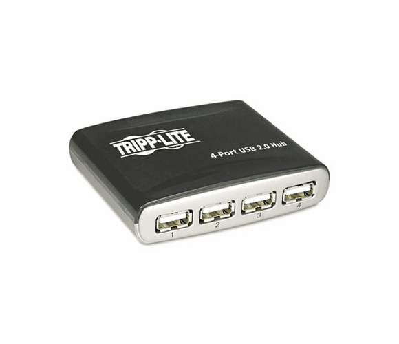 TRPU225004R 4-Port USB Mini Hub, 3-1/4w x 2-3/4d x 3/4h, Black/Silver By TRIPPLITE