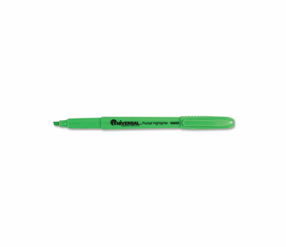 UNV08852 Pocket Clip Highlighter, Chisel Tip, Fluorescent Green Ink, 12/Pk By UNIVERSAL OFFICE PRODUCTS