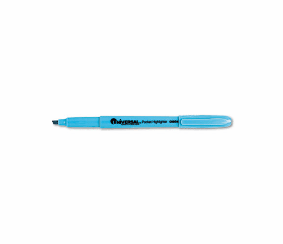 UNV08854 Pocket Clip Highlighter, Chisel Tip, Fluorescent Blue Ink, 12/Pk By UNIVERSAL OFFICE PRODUCTS