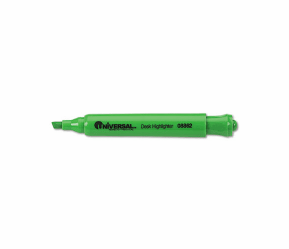 UNV08862 Desk Highlighter, Chisel Tip, Fluorescent Green, 12/Pk By UNIVERSAL OFFICE PRODUCTS