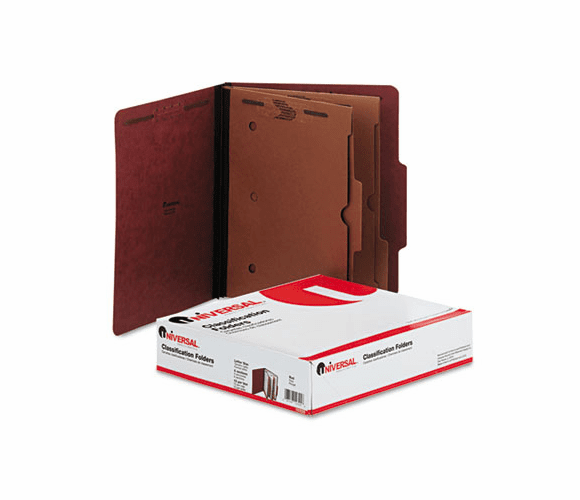 UNV10325 Pressboard Folder with 2 Dividers, Letter, Six-Section, Red, 10/Box By UNIVERSAL OFFICE PRODUCTS