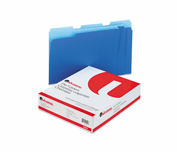UNV10501 Colored File Folders, 1/3 Cut One-Ply Top Tab, Letter, Blue/Light Blue, 100/Box By UNIVERSAL OFFICE PRODUCTS