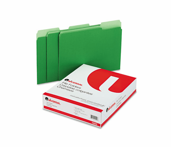 UNV10502 Colored File Folders, 1/3 Cut One-Ply Tab, Letter, Green/Light Green, 100/Box By UNIVERSAL OFFICE PRODUCTS