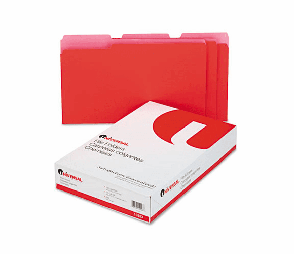 UNV10523 Colored File Folders, 1/3 Cut One-Ply Top Tab, Legal, Red/Pink, 100/Box By UNIVERSAL OFFICE PRODUCTS