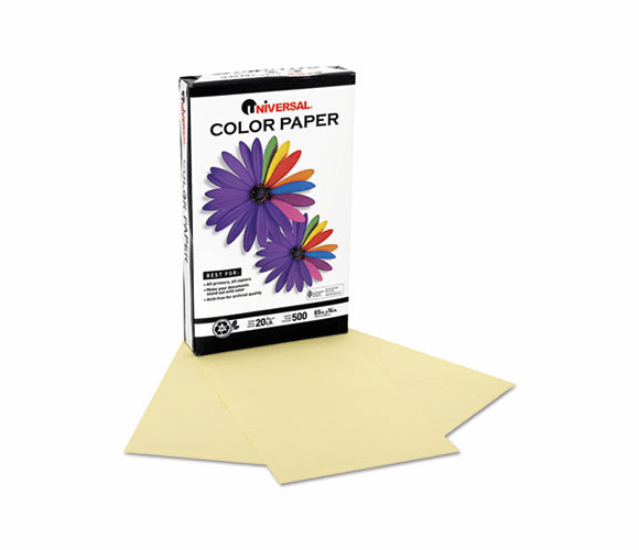 UNV11221 Colored Paper, 20lb, 8-1/2 x 14, Canary, 500 Sheets/Ream By UNIVERSAL OFFICE PRODUCTS