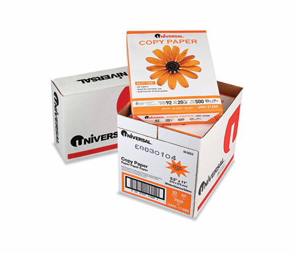 UNV11289 Copy Paper Convenience Carton, 92 Brightness, 20lb, 8-1/2 x 11, White, 2500/Ctn By UNIVERSAL OFFICE PRODUCTS