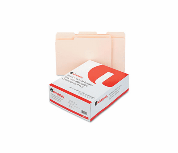 UNV16113 File Folders, 1/3 Cut Assorted, Two-Ply Top Tab, Letter, Manila, 100/Box By UNIVERSAL OFFICE PRODUCTS