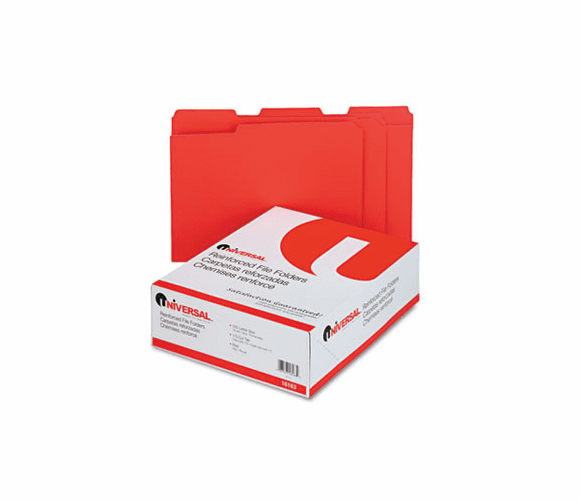 UNV16163 Colored File Folders, 1/3 Cut Assorted, Two-Ply Top Tab, Letter, Red, 100/Box By UNIVERSAL OFFICE PRODUCTS