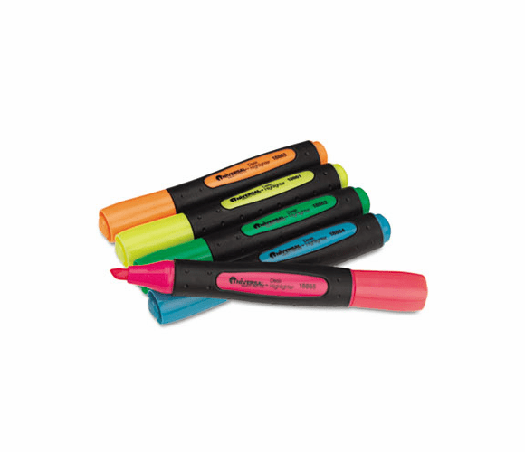 UNV18860 Desk Highlighter w/Comfort Grip, Chisel Tip, 5/Set By UNIVERSAL OFFICE PRODUCTS