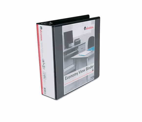 UNV20747 Economy D-Ring Vinyl View Binder, 3" Capacity, Black By UNIVERSAL OFFICE PRODUCTS