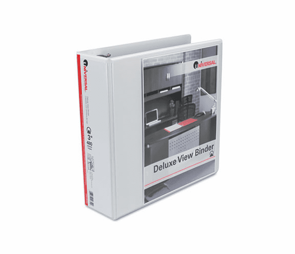 UNV20752 Deluxe Round Ring Vinyl View Binder, 3" Capacity, White By UNIVERSAL OFFICE PRODUCTS
