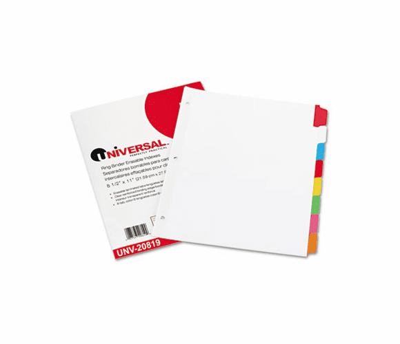 UNV20819 Write-On/Erasable Indexes, Eight Multicolor Tabs, Letter, White, 8/Set By UNIVERSAL OFFICE PRODUCTS