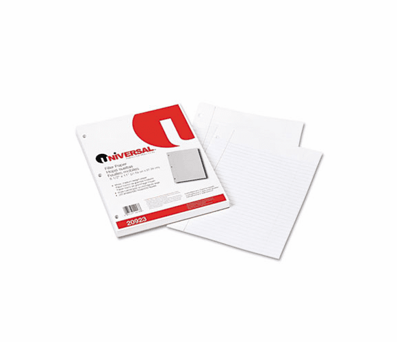 UNV20923 Mediumweight 16-lb. Filler Paper, 11 x 8-1/2, Wide Ruled, White, 200 Sheets/Pk By UNIVERSAL OFFICE PRODUCTS