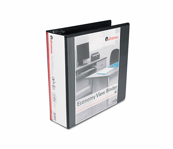 UNV20991 Round Ring Economy Vinyl View Binder, 3" Capacity, Black By UNIVERSAL OFFICE PRODUCTS