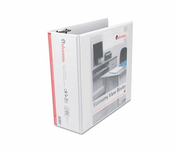 UNV20994 Economy D-Ring Vinyl View Binder, 4" Capacity, White By UNIVERSAL OFFICE PRODUCTS