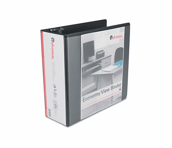 UNV20995 Economy D-Ring Vinyl View Binder, 4" Capacity, Black By UNIVERSAL OFFICE PRODUCTS